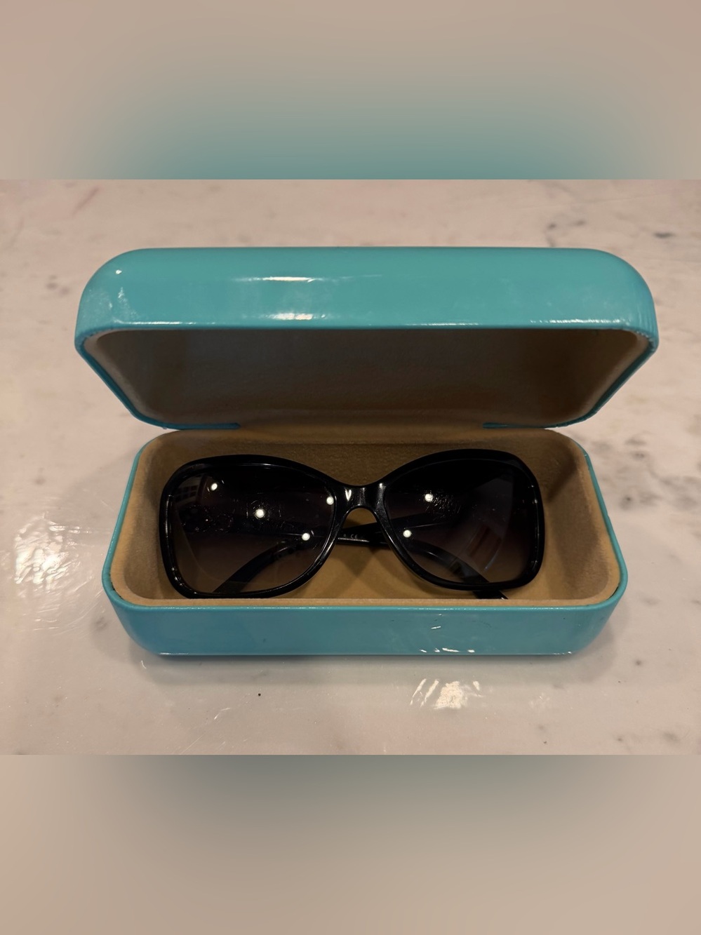 Tiffany & Co. Black Oversized Women's Sunglasses with Butterfly detail w COA